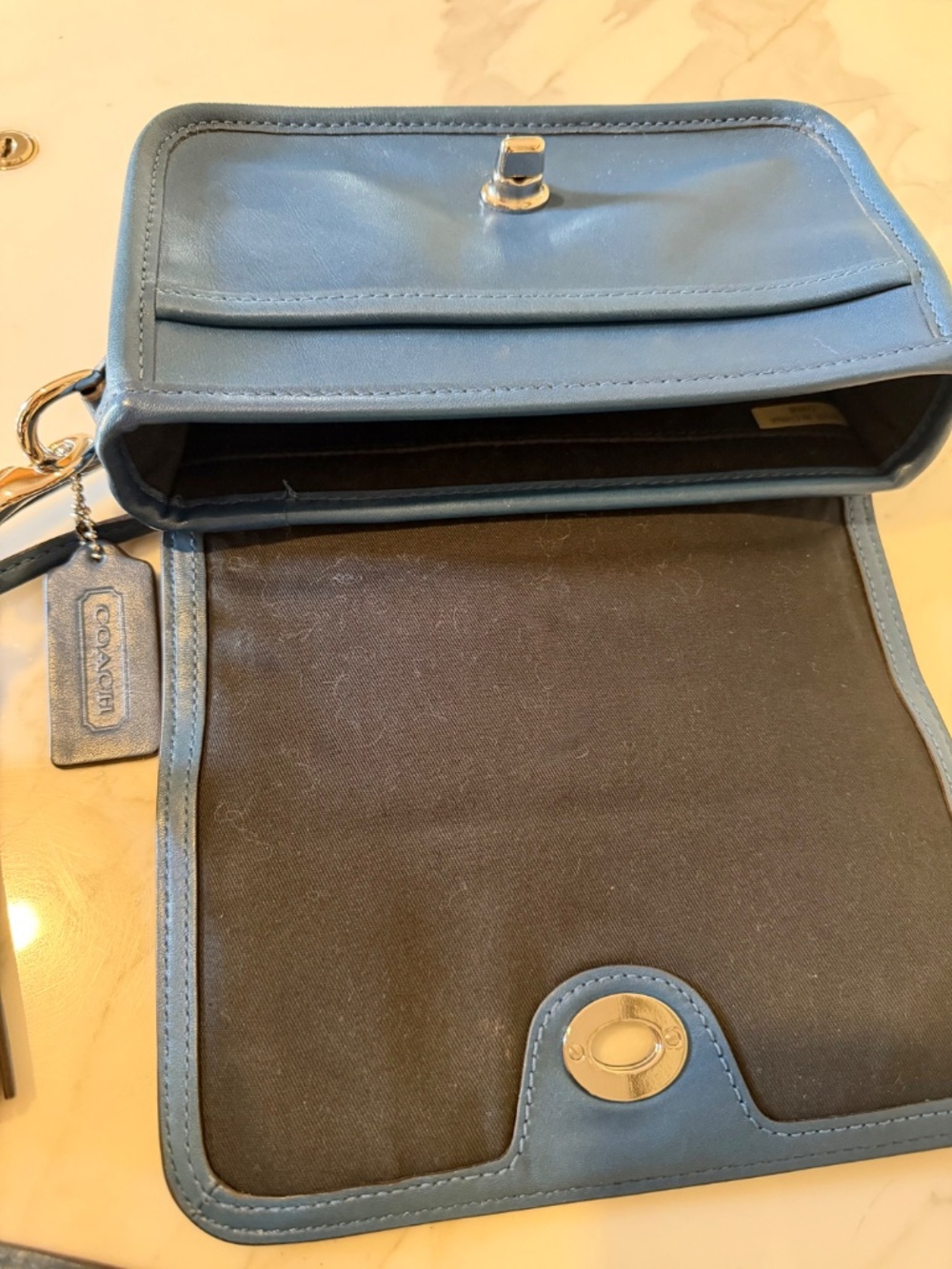 Coach Teal Blue Leather Turnlock Crossbody with double tassels - Picture 8 of 11